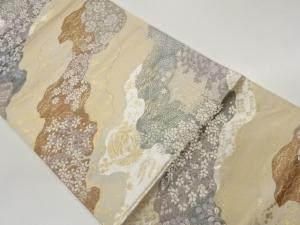 道長取りに草花・社殿・鳳凰模様織出し袋帯